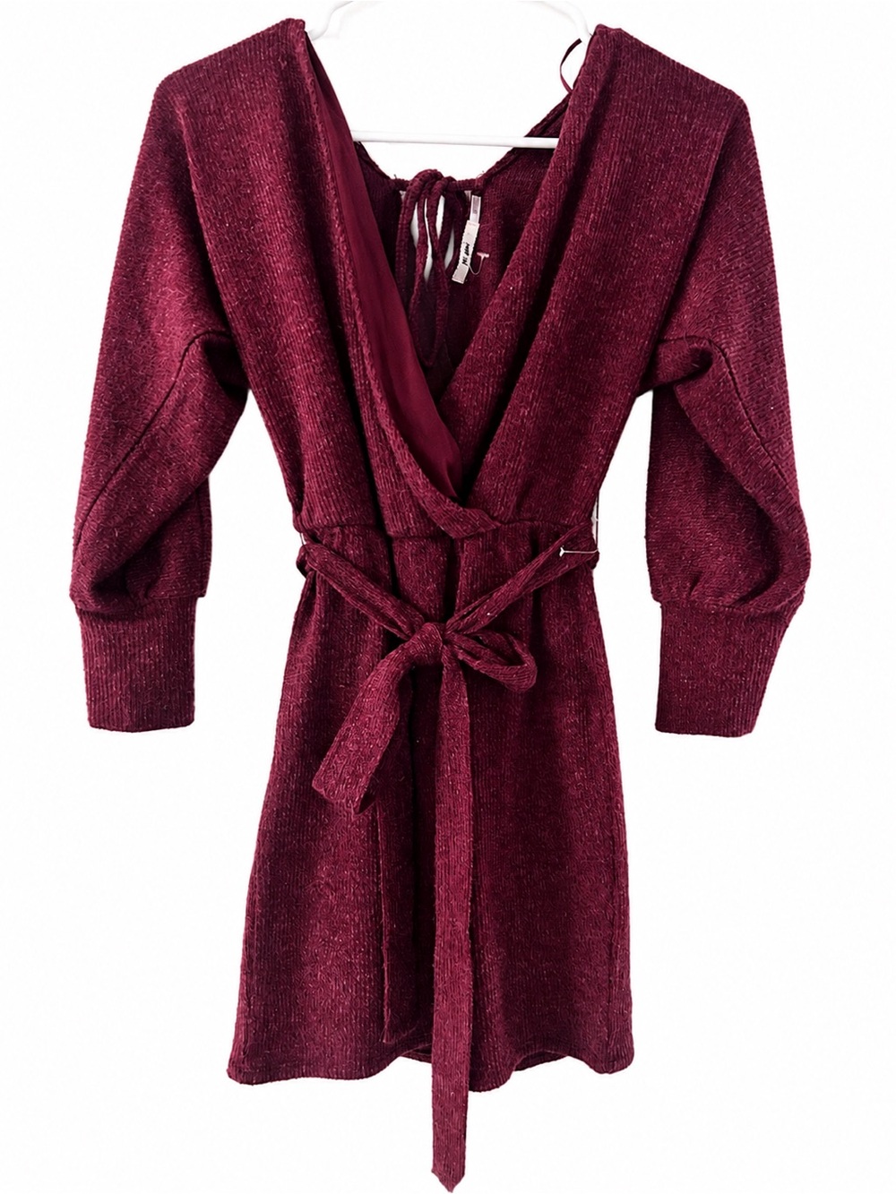 Francesca’s Burgundy Knit Wrap Sweater Dress Tie Waist